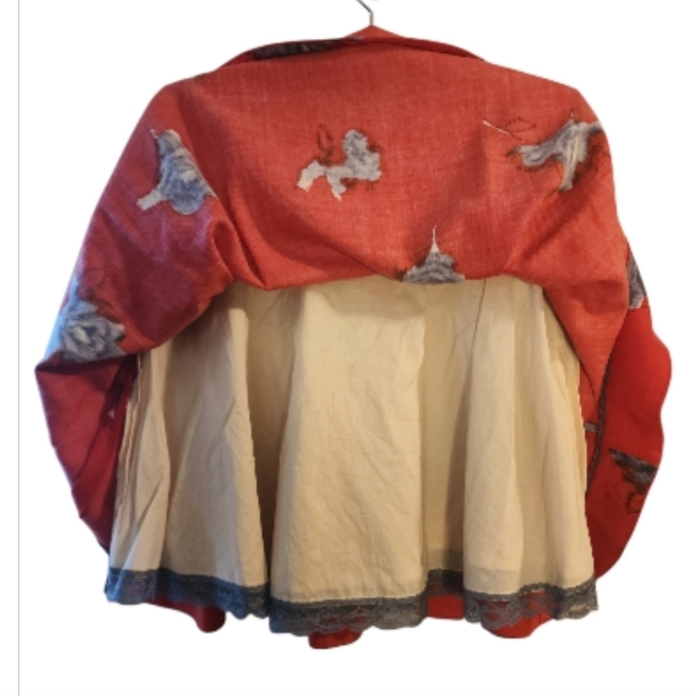 Anthropologie Odille Mini Skirt Red Wool Fully Lined Sz 4 Floral Coquette Prep - Picture 4 of 7